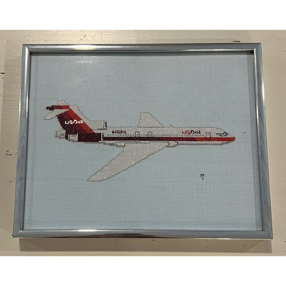 Art Vintage Needlepoint Crossstitch Airline Airplane Aircraft Jet Us